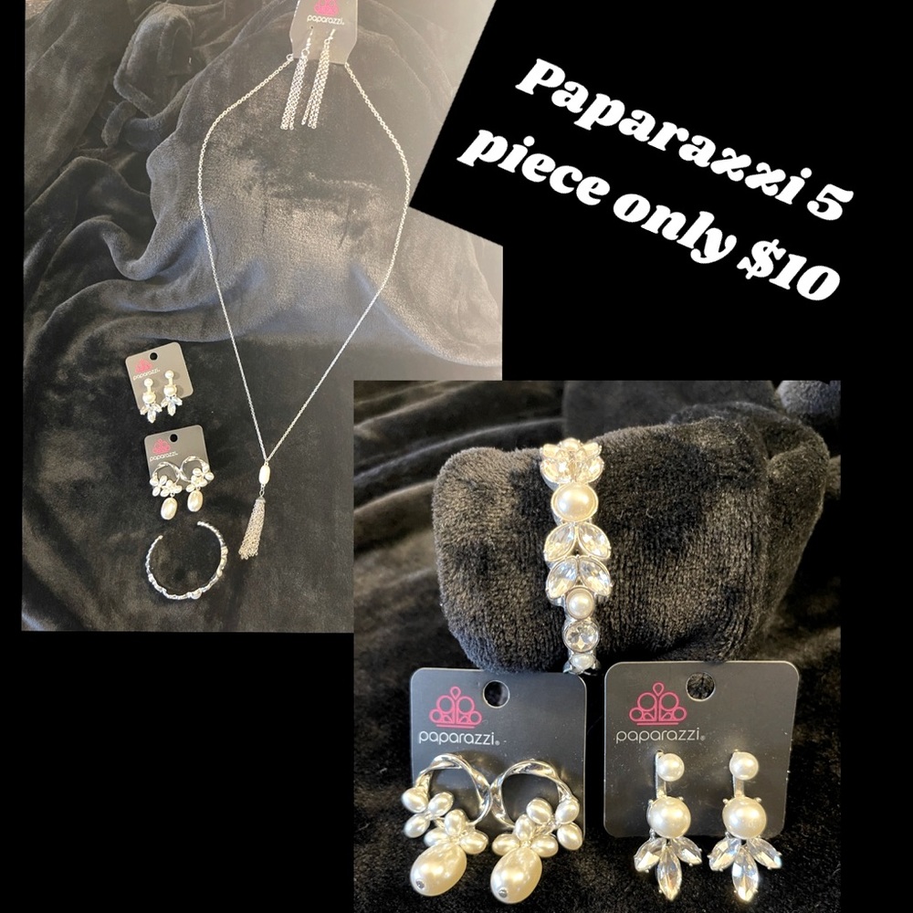 5/$20 🛍Paparazzi 5 piece pearl-like 2 pair earrings (1 jacket)bracelet&necklace